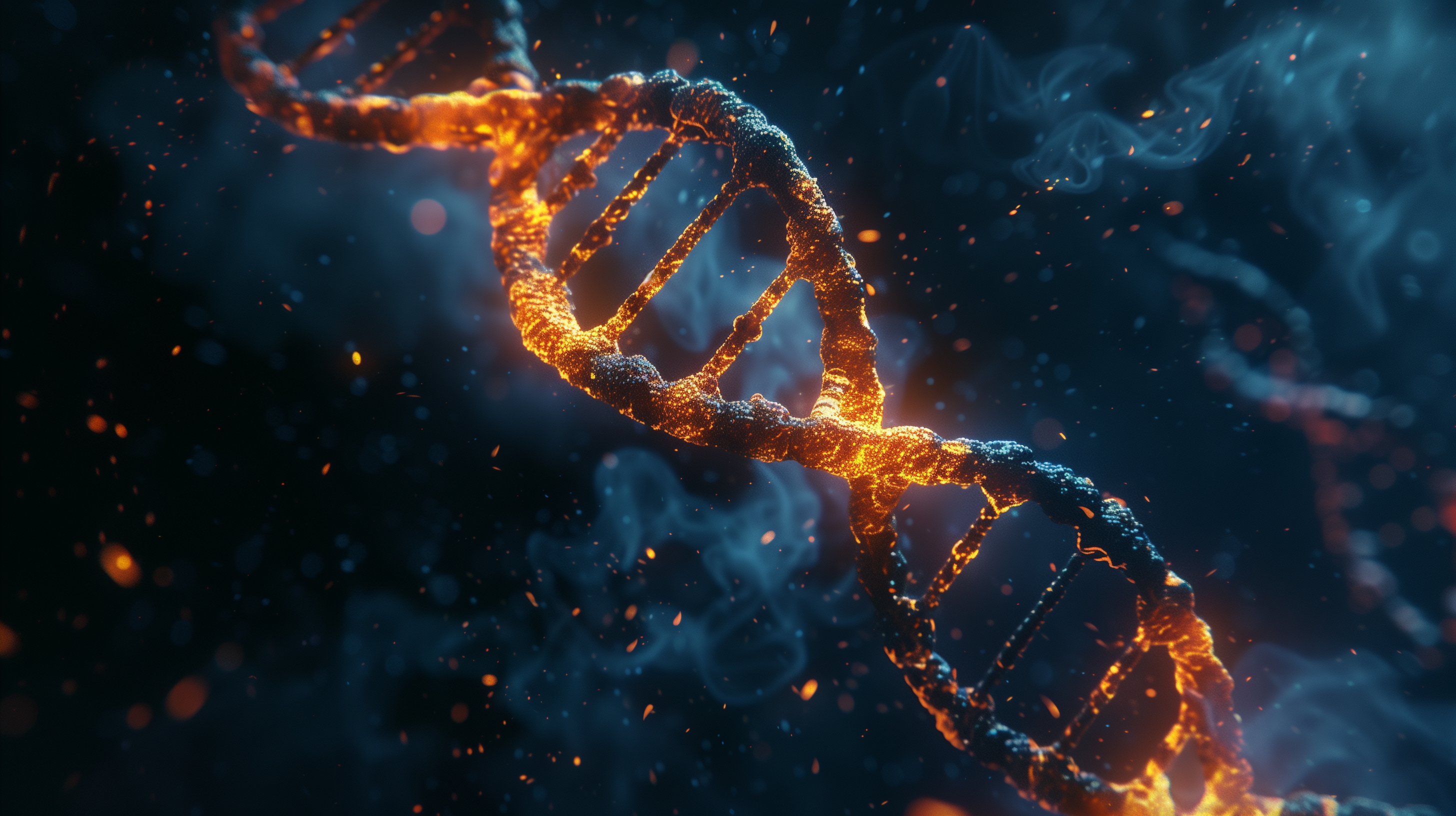 Illustration of a burning DNA helix. thumbnail